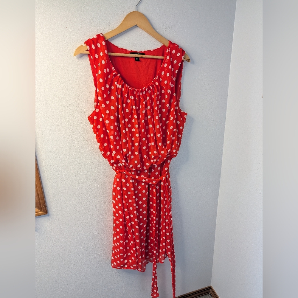 GNW Orange White Polka Dot Sleeveless‎ Tie Waist Dress | Plus Size 24
